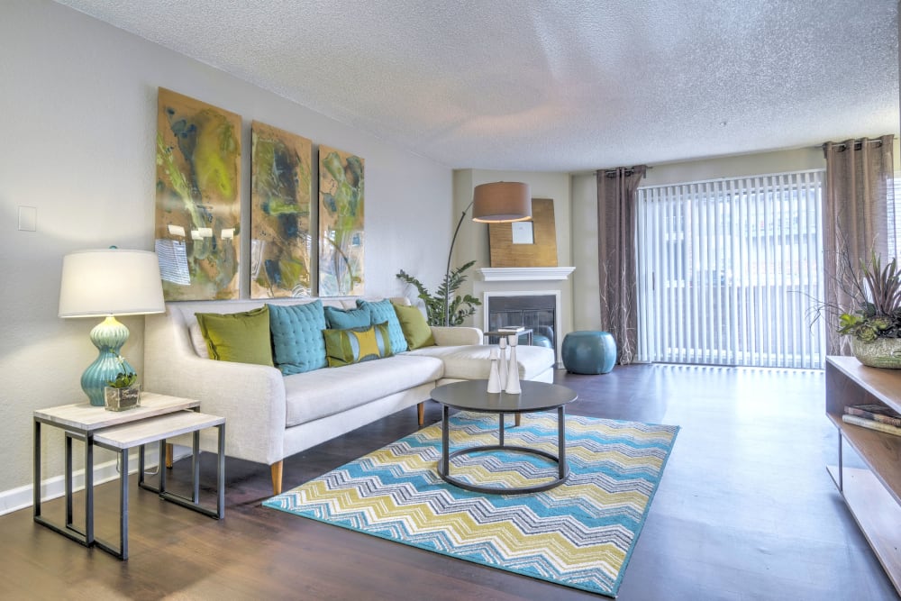 Sunlight beaming into a living room at Arapahoe Club Apartments in Denver, Colorado