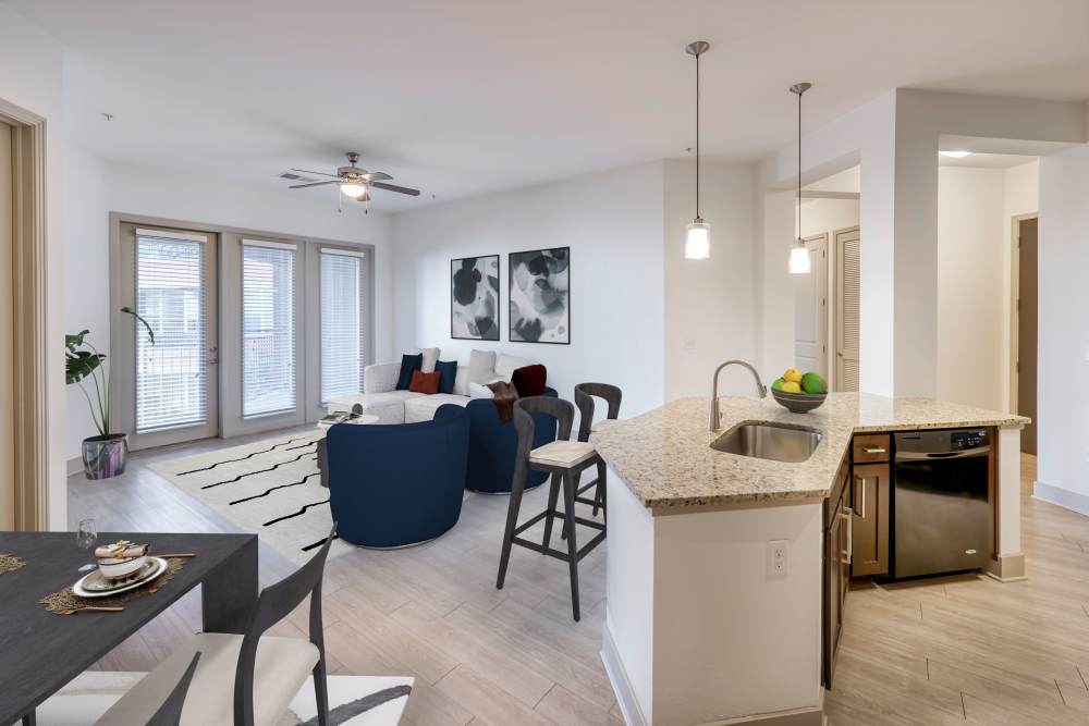 Modern living room at Helios in Englewood, Colorado