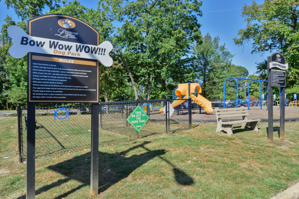 Dog park with agility equipment at Lexington House Apartment Homes in Cherry Hill, New Jersey