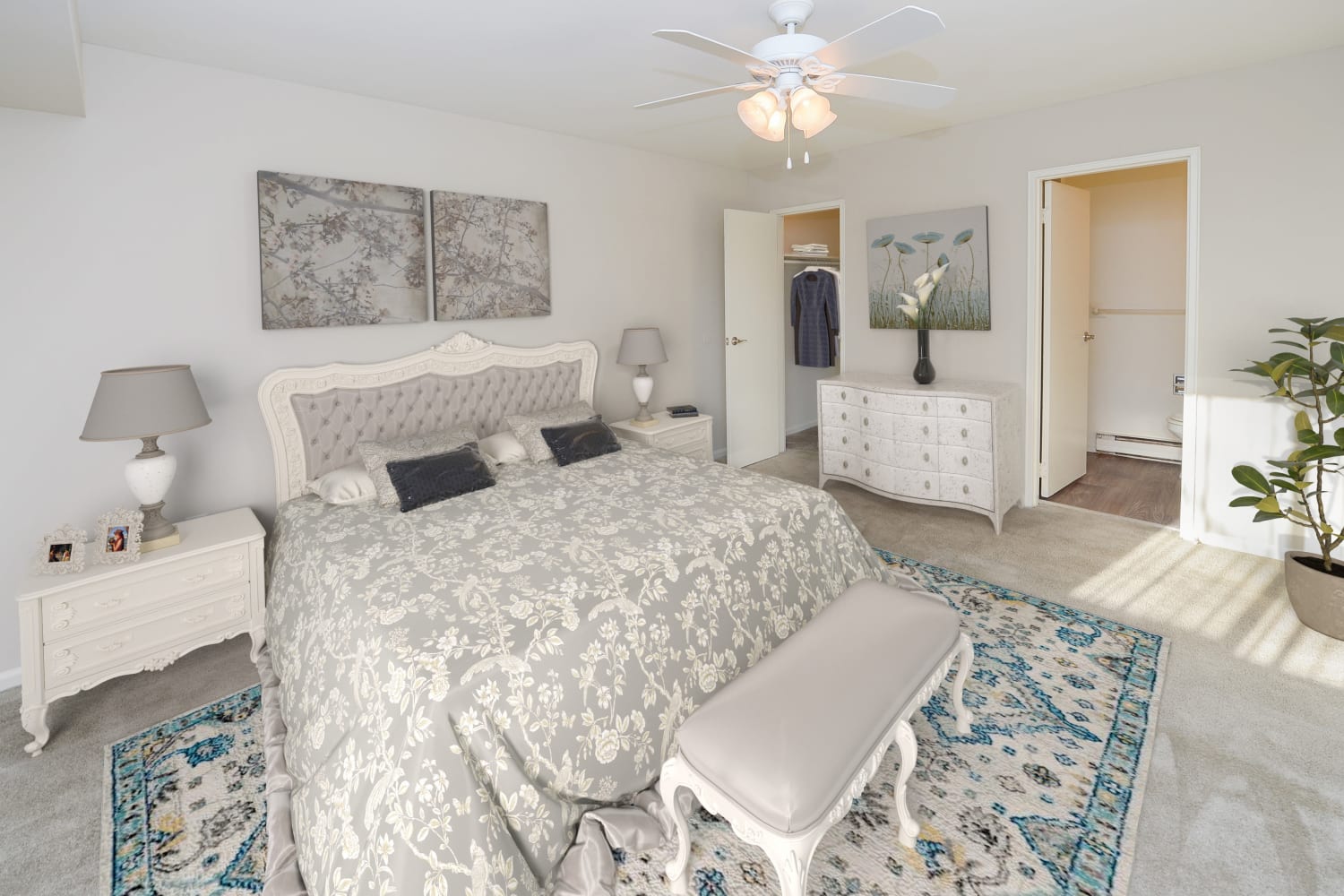 Beautiful model bedroom at King's Manor Apartments in Harrisburg, Pennsylvania