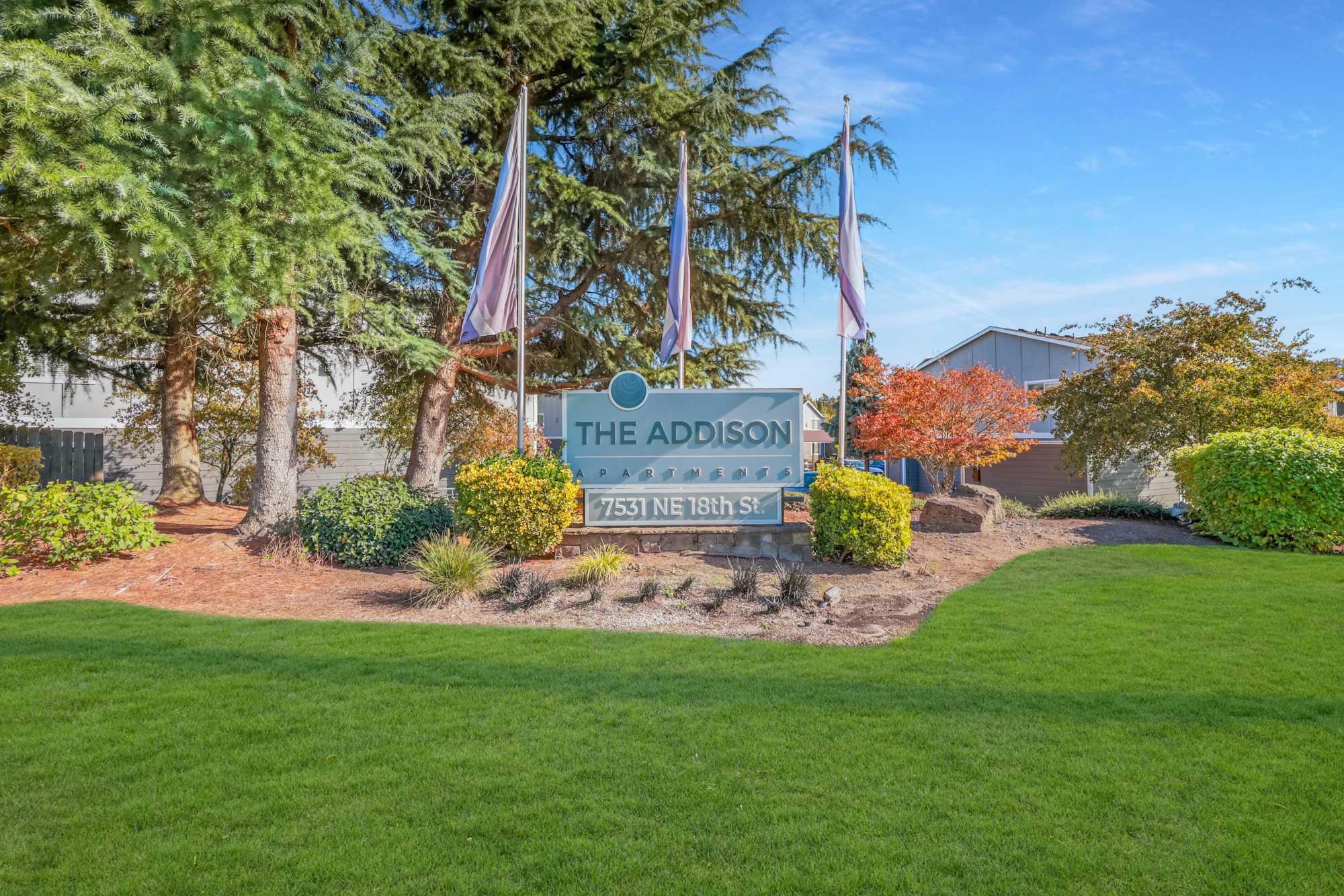 Apartment signage at The Addison Apartments in Vancouver, Washington