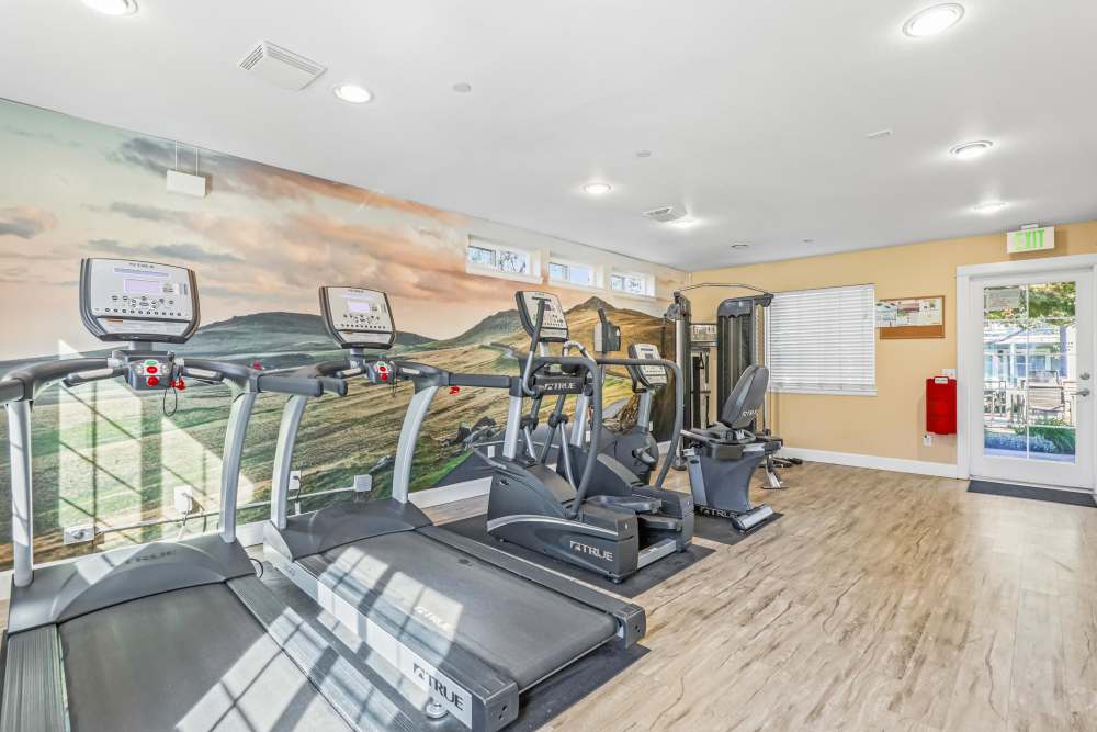 Fully equipped fitness center at The Addison Apartments in Vancouver, Washington