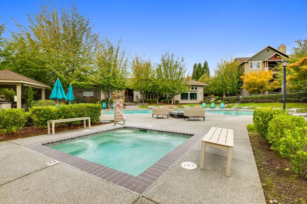 Swimming pool and outdoor spa at The Grove at Orenco Station in Hillsboro, Oregon
