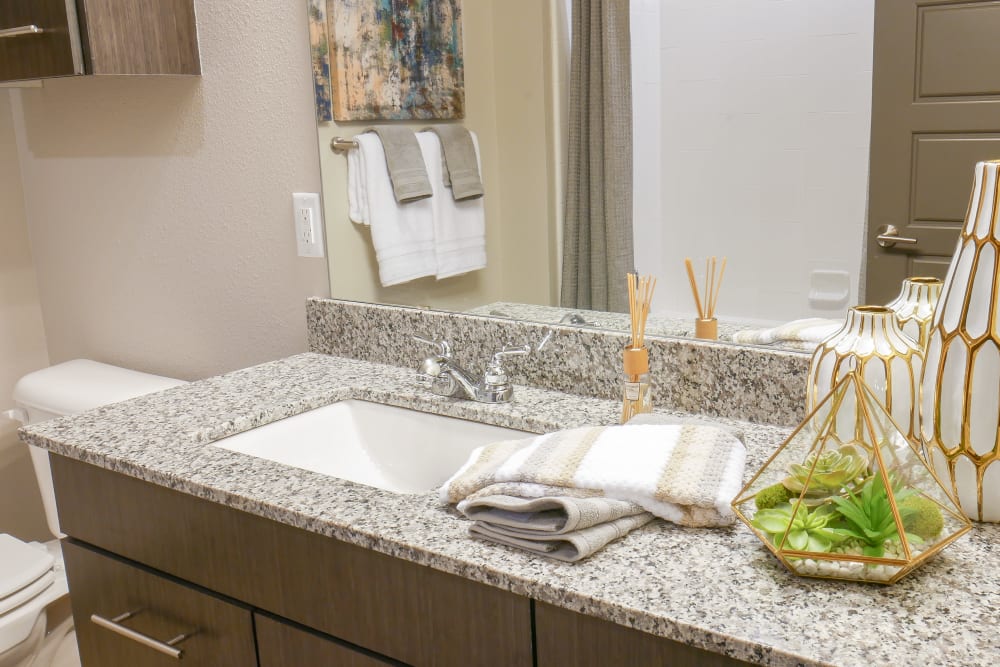 Bathroom with modern appliances at Terra at University North Park in Norman, Oklahoma