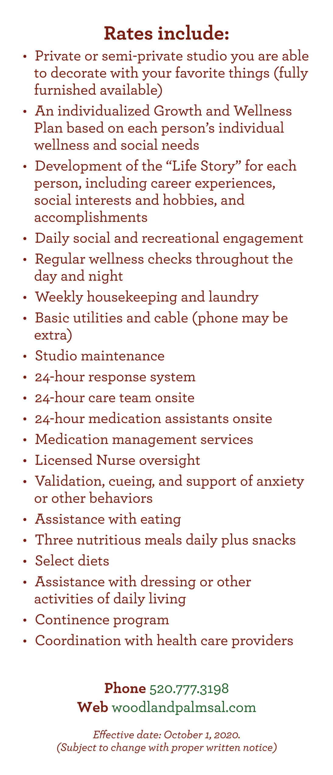 Rates at Woodland Palms Memory Care