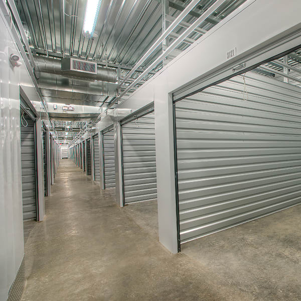 Open indoor storage units at StorQuest Self Storage in Port Chester, New York