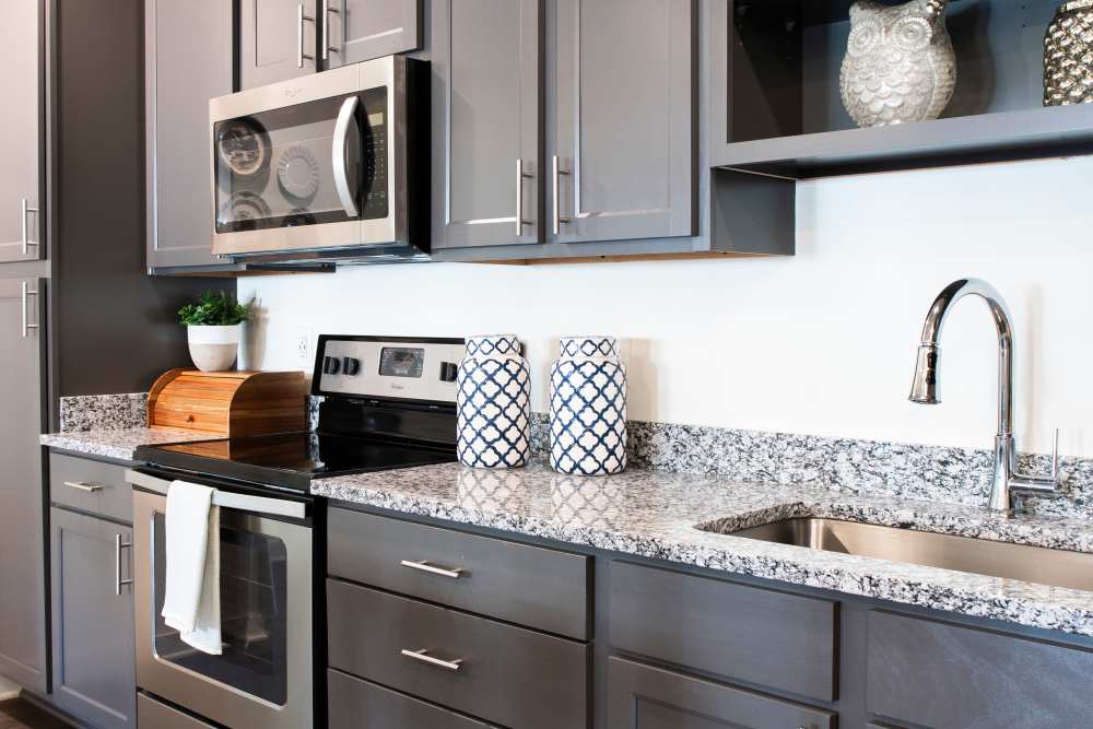 Kitchen with granite countertops and stainless steel appliances at Springfield Apartments in Murfreesboro, Tennessee