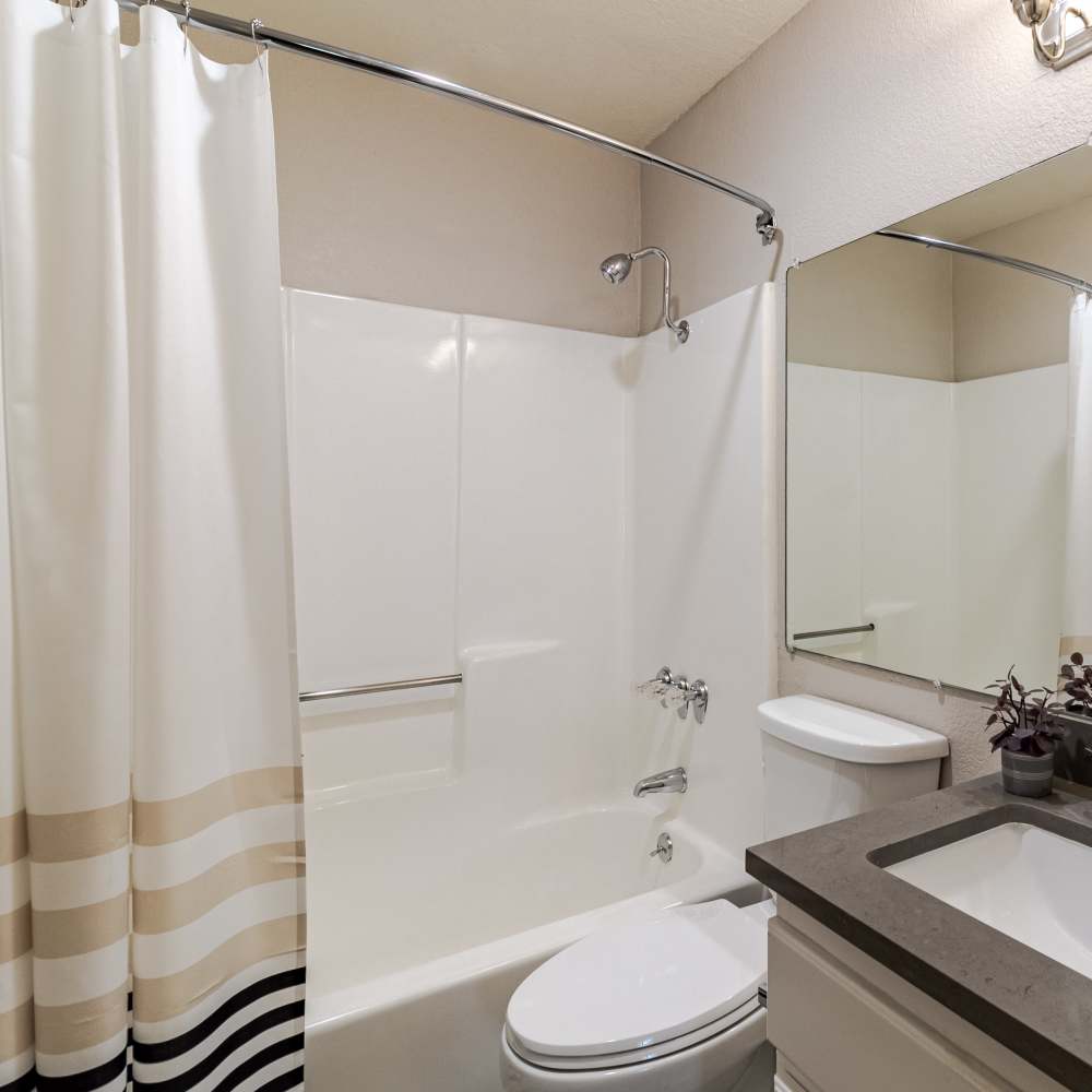 Bathtub in the apartment bathroom at Vue Fremont in Fremont, California