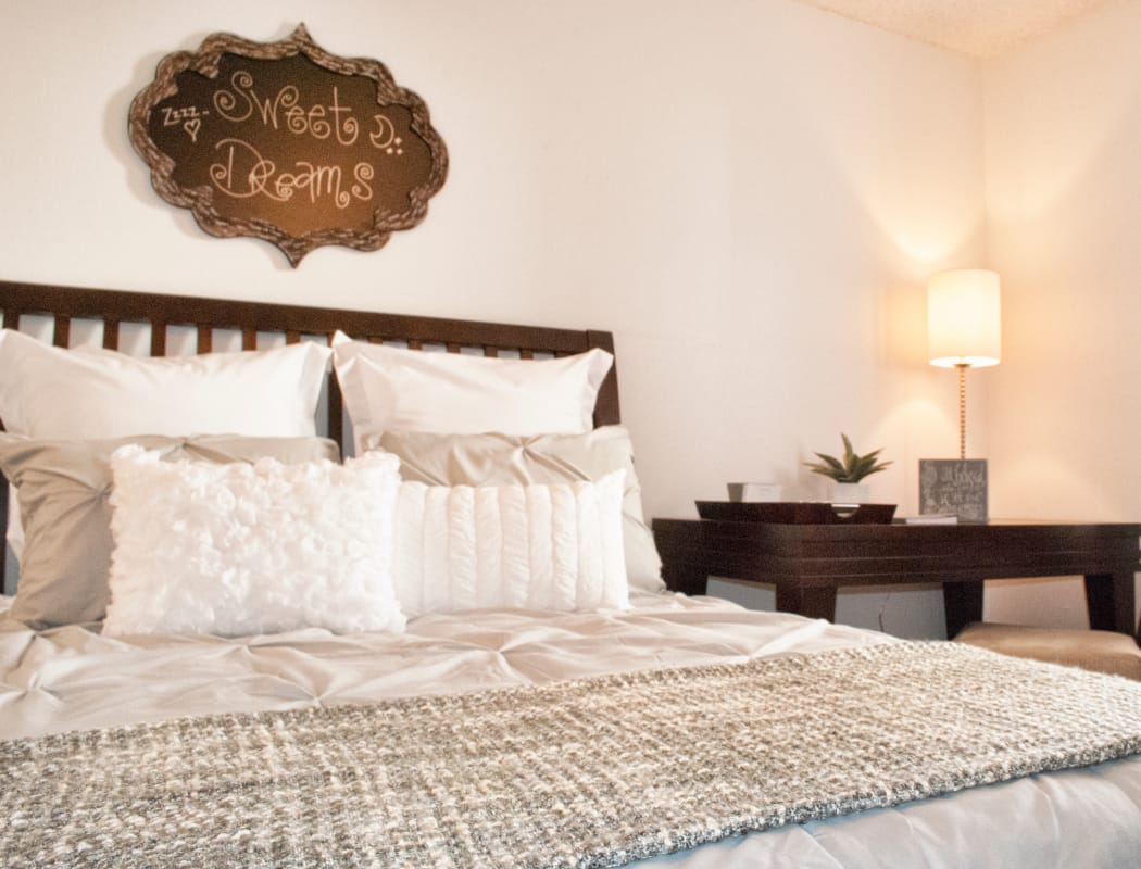 A well decorated bedroom at Double Tree Apartments in El Paso, Texas