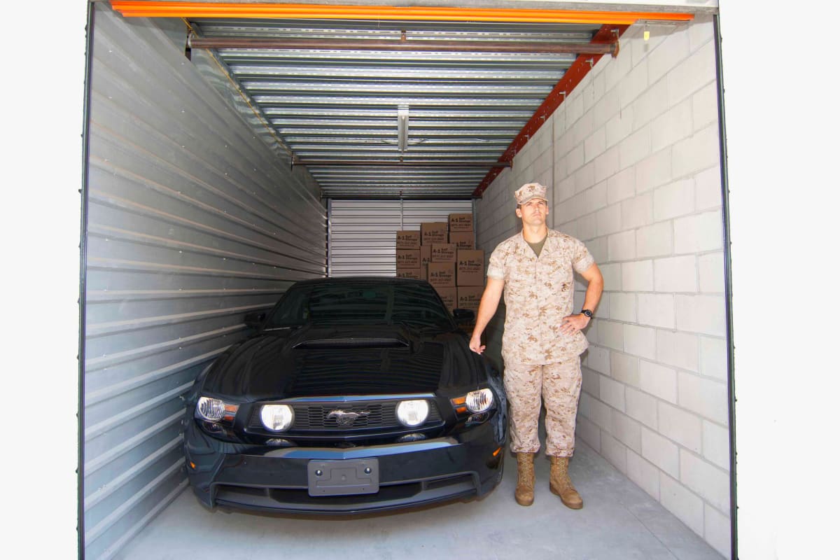 A car carefully placed for storage at A-1 Car Storage in San Diego, California