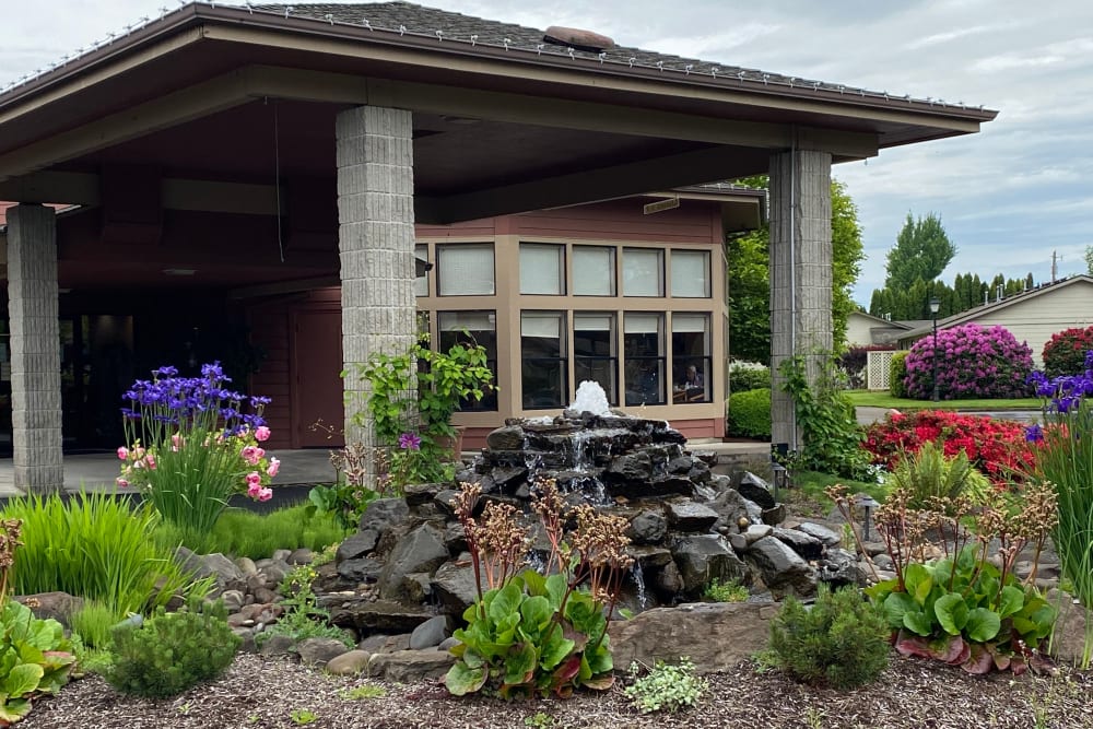 Beautiful water feature and landscaping at The Springs at Lancaster Village in Salem, Oregon