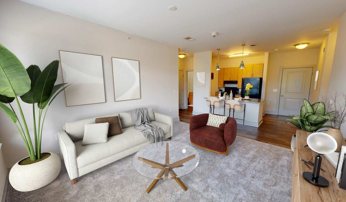Bright living room at Gantry Apartments in Cincinnati, Ohio