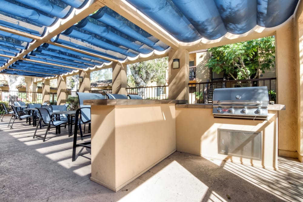 Covered barbecue area poolside at Terra Nova Villas in Chula Vista, California