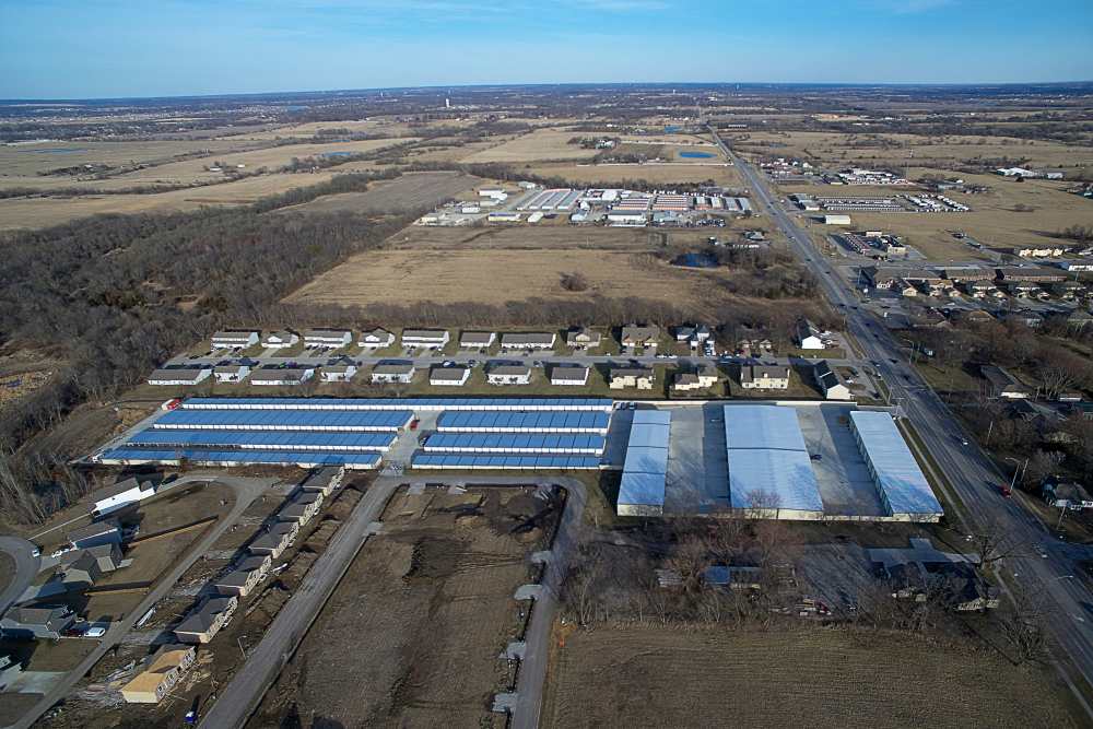 Aerial view of American Self Storage in Raymore Missouri