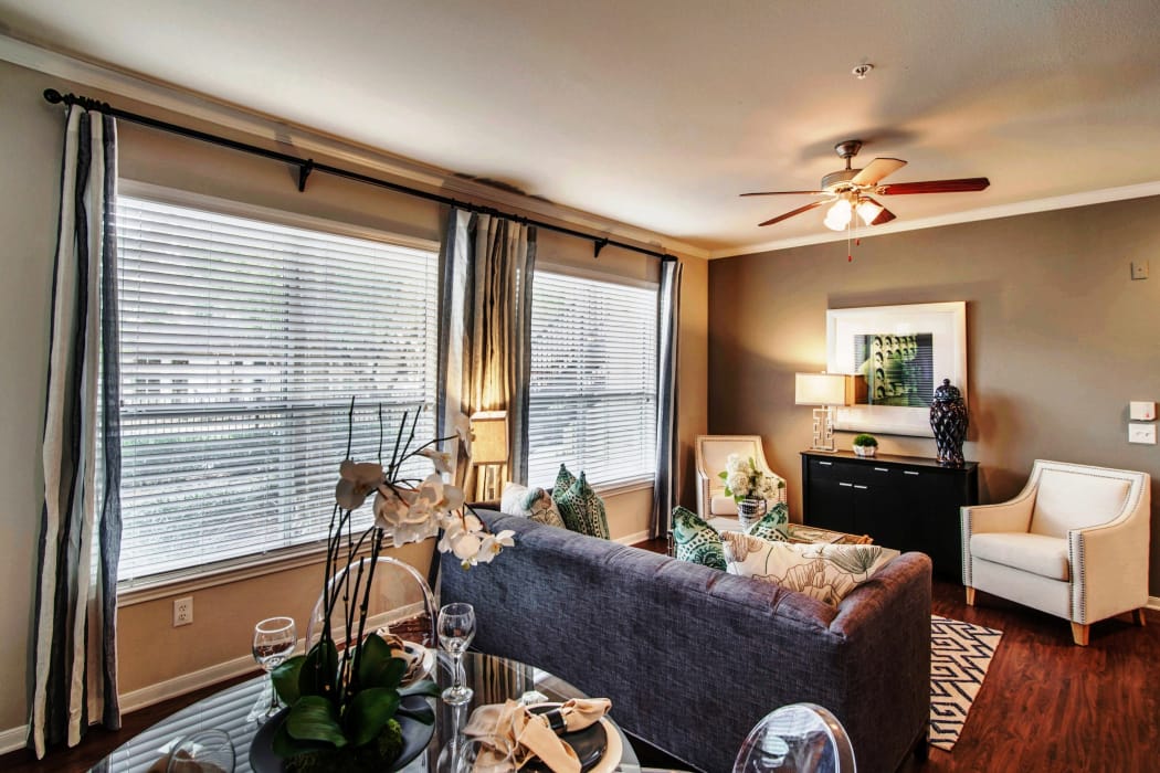 Naturally well-lit living room at Ridgecrest Apartment Homes in Austin, Texas