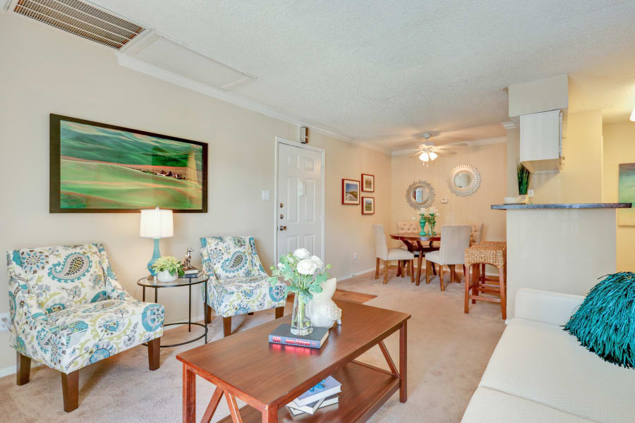 A view of the kitchen and fireplace at Bradford Pointe