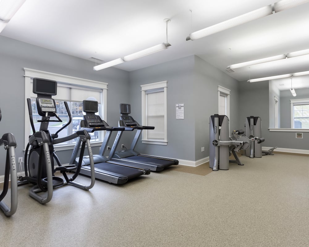 Fully equipped fitness center at The Sound at Gateway Commons in East Lyme, Connecticut