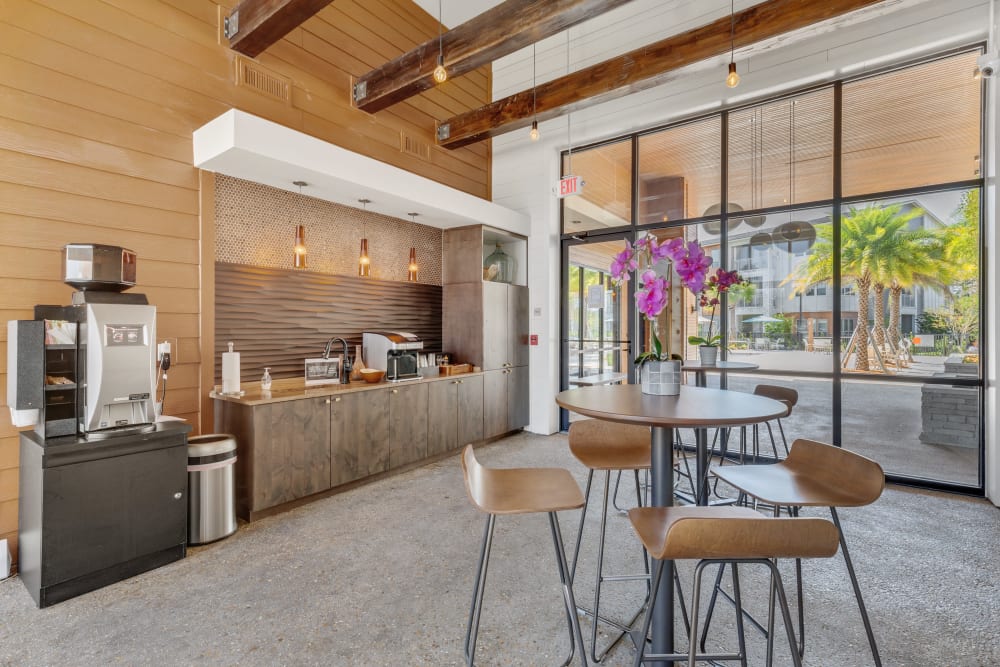 Coffee bar in the resident clubhouse at The Point at Town Center in Jacksonville, Florida
