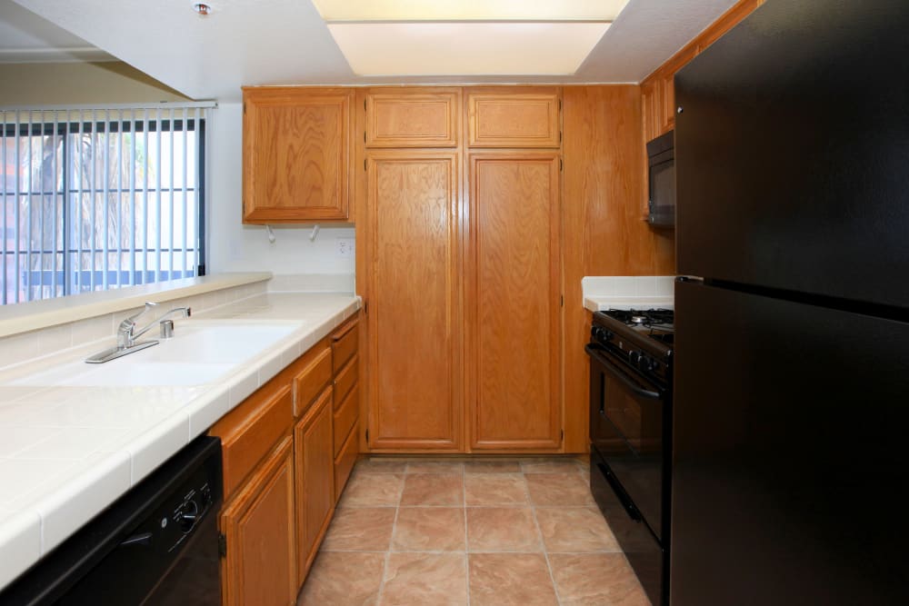Model kitchen at Savoy West Apartments in Los Angeles, California