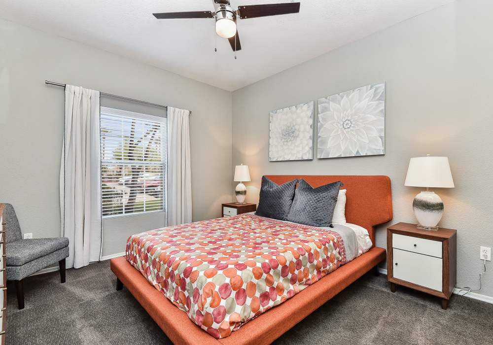 Furnished model bedroom at Luxe @ Ocotillo in Chandler, Arizona