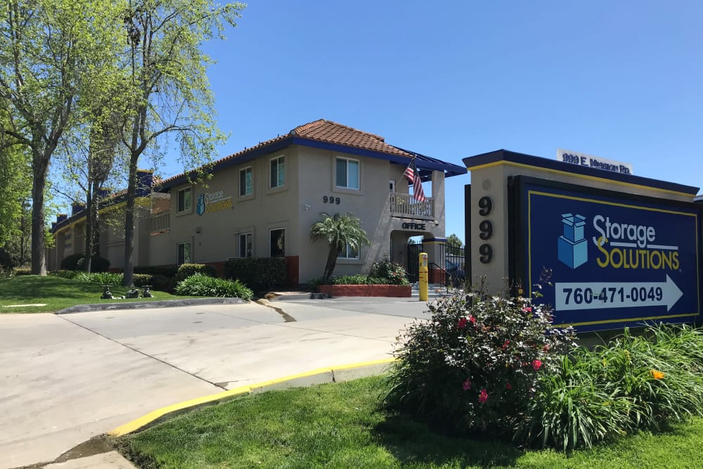 Sign in front of Storage Solutions in San Marcos, California