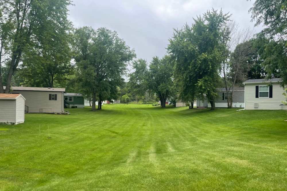 Green lawn around the community at Deer Run Estates in Baraboo, Wisconsin, 
