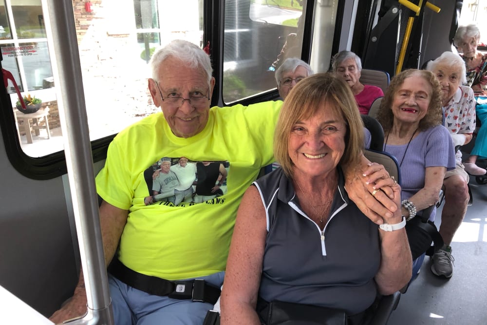 Residents on a bus at CERTUS Premier Memory Care Living in Vero Beach, Florida.