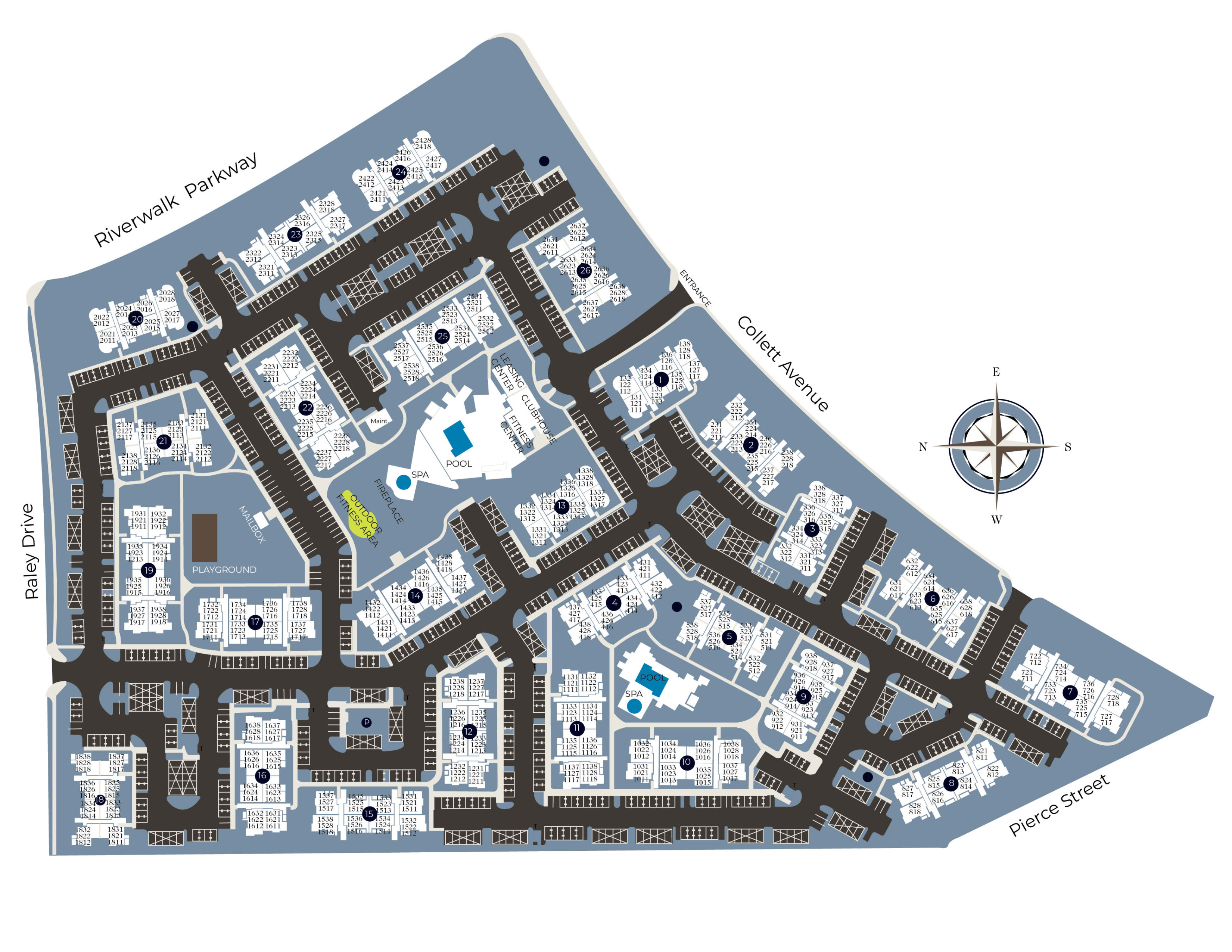 Community site map for Esplanade Apartment Homes in Riverside, California