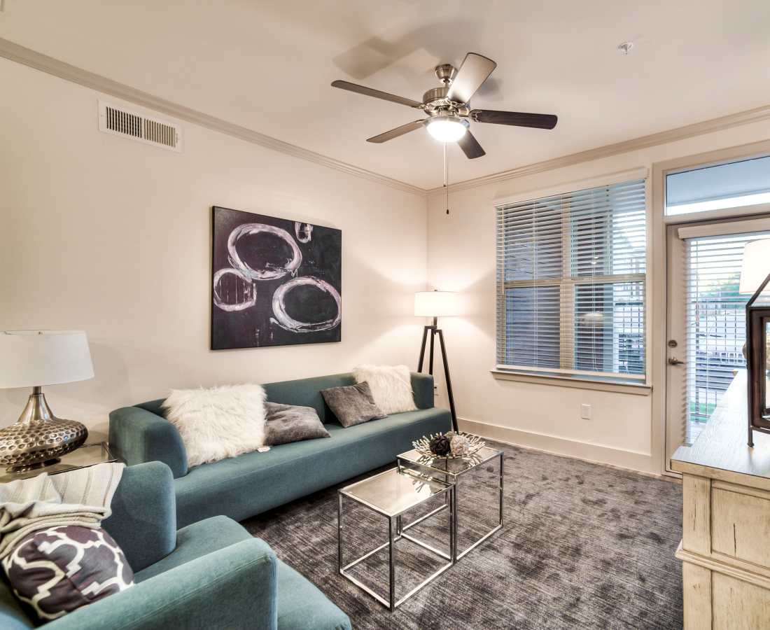 Living room at Milwee Street Apartments in Houston. TX