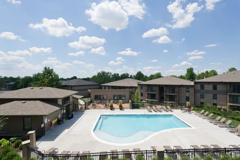 Resort-style pool from above at Lakewood Park Apartments in Lexington, Kentucky