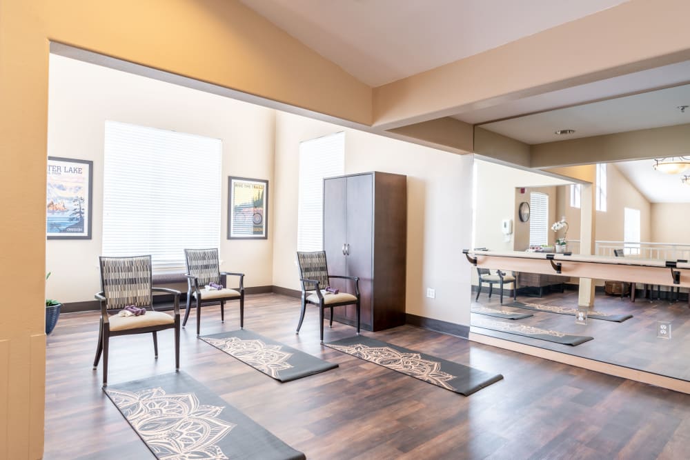 Interior exercise area at Heron Pointe Senior Living in Monmouth, Oregon. 