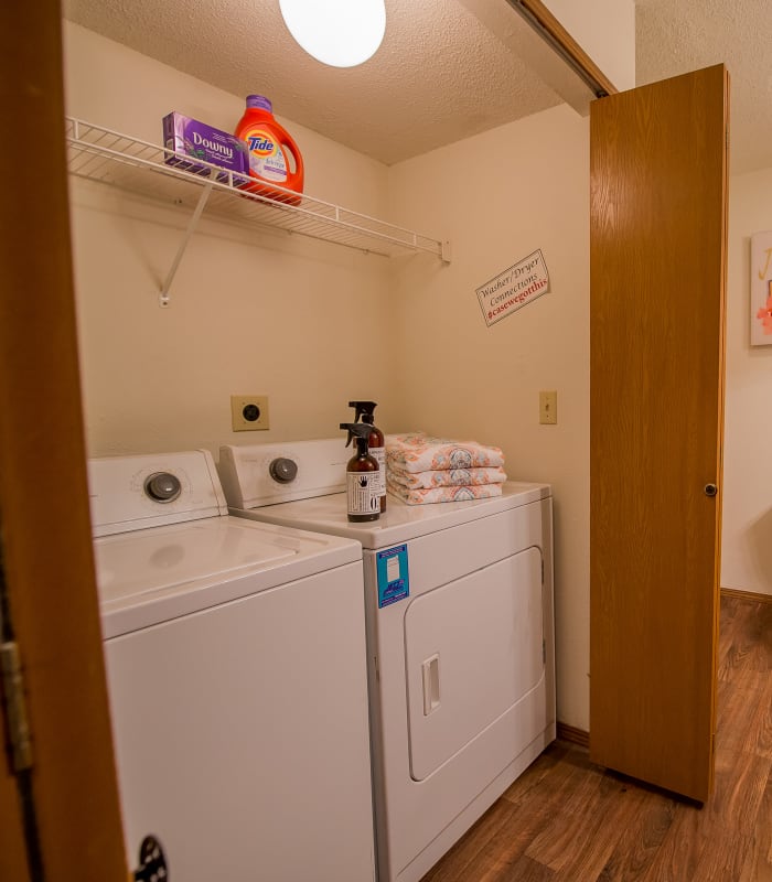 Washer and dryer at Huntington Park Apartments in Wichita, Kansas