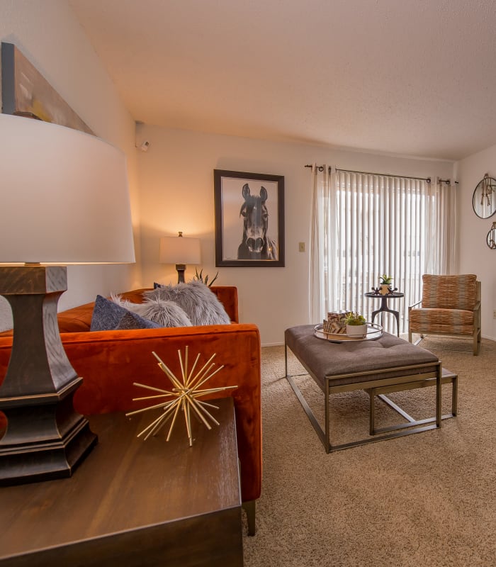 Spacious living room at Windsail Apartments in Tulsa, Oklahoma
