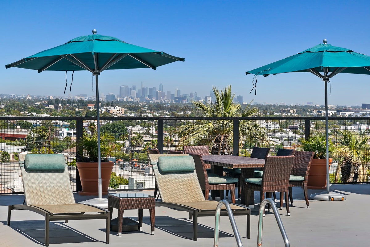 Rooftop lounge chairs at Ascent, West Hollywood, California