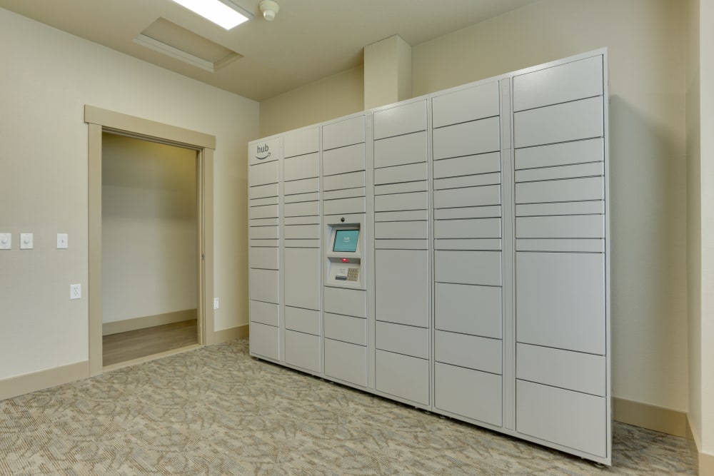 The convenient package room at The Landings at Morrison Apartments in Gresham, Oregon