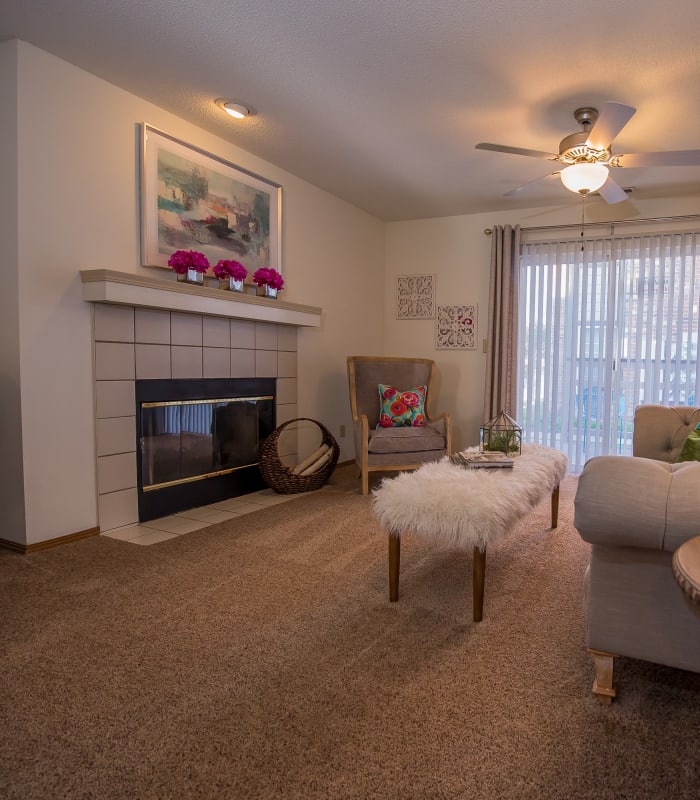 Spacious living room at Huntington Park Apartments in Wichita, Kansas
