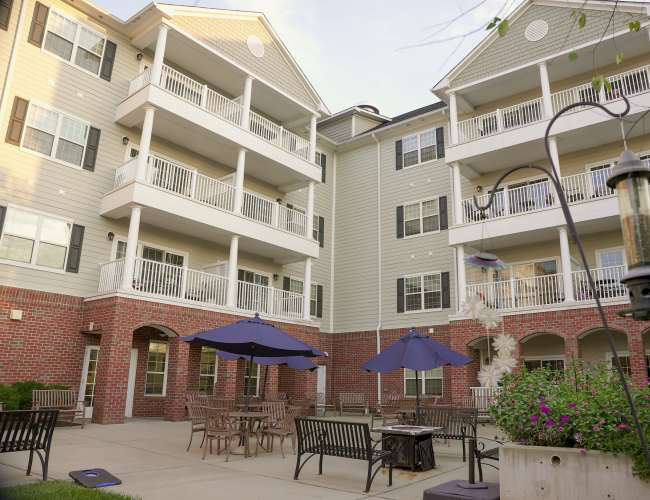 Outdoor common areas at Harmony at Chantilly in Herndon, Virginia