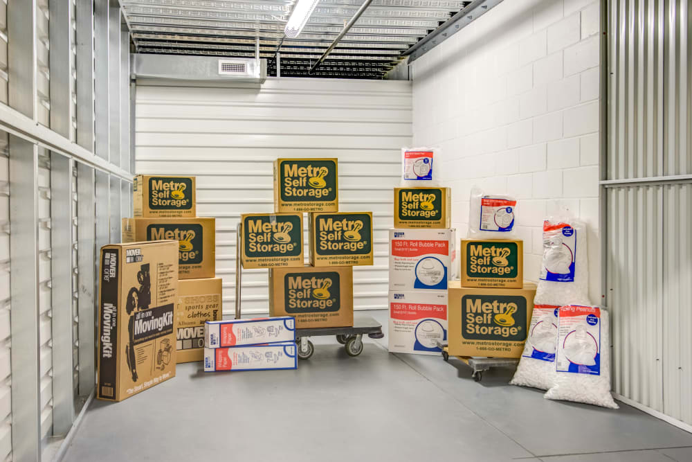 Unit interior with packages at Metro Self Storage in Maple Grove, Minnesota