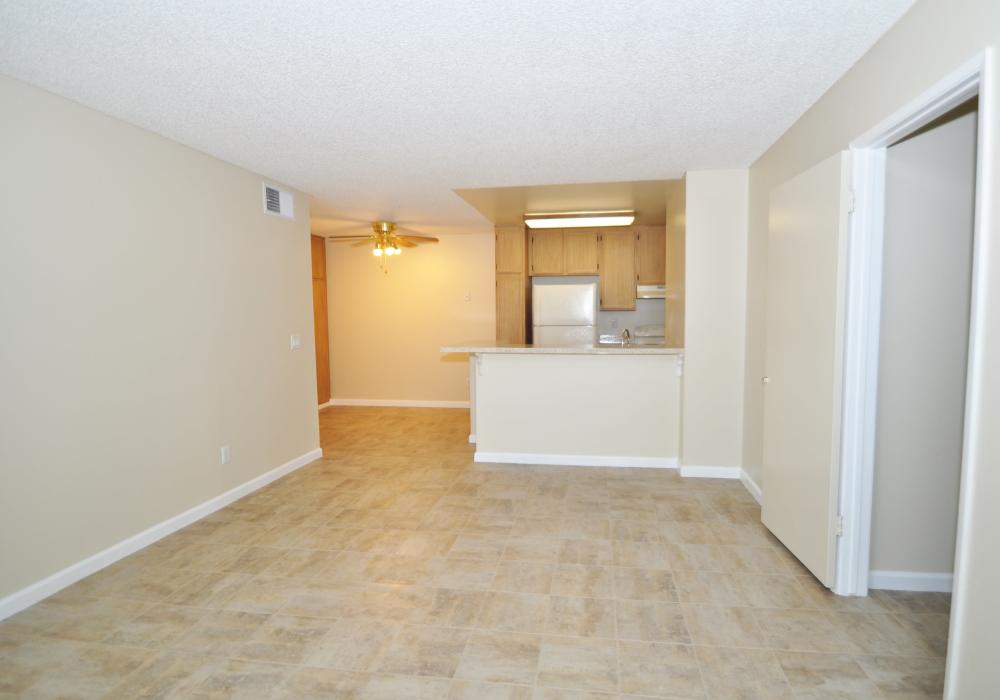 View of kitchen from living room at Oak Hill in Escondido, California