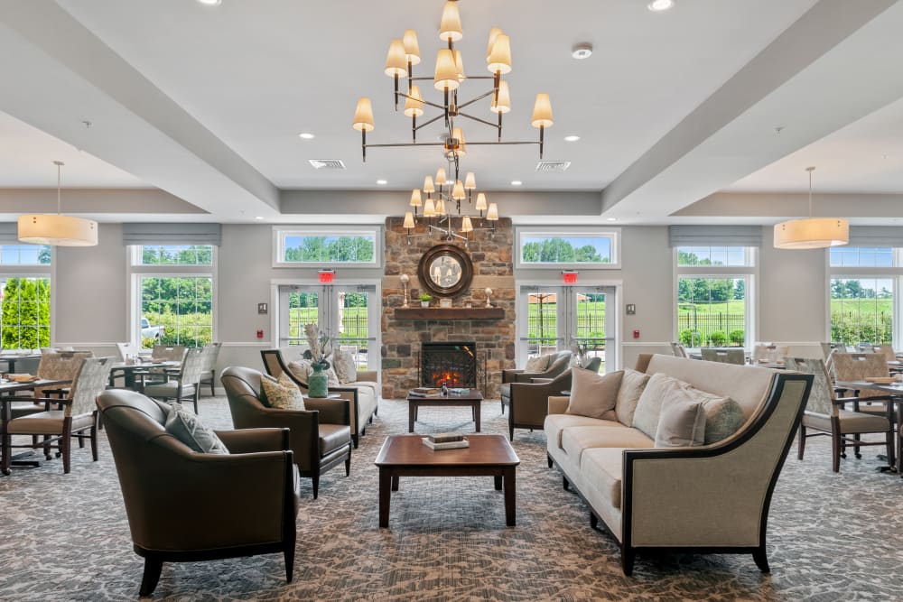 The lobby at Merrill Gardens at West Chester in West Chester, Pennsylvania. 