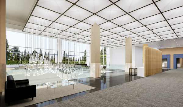 Lobby area at The Bank Tower in Southgate, Michigan