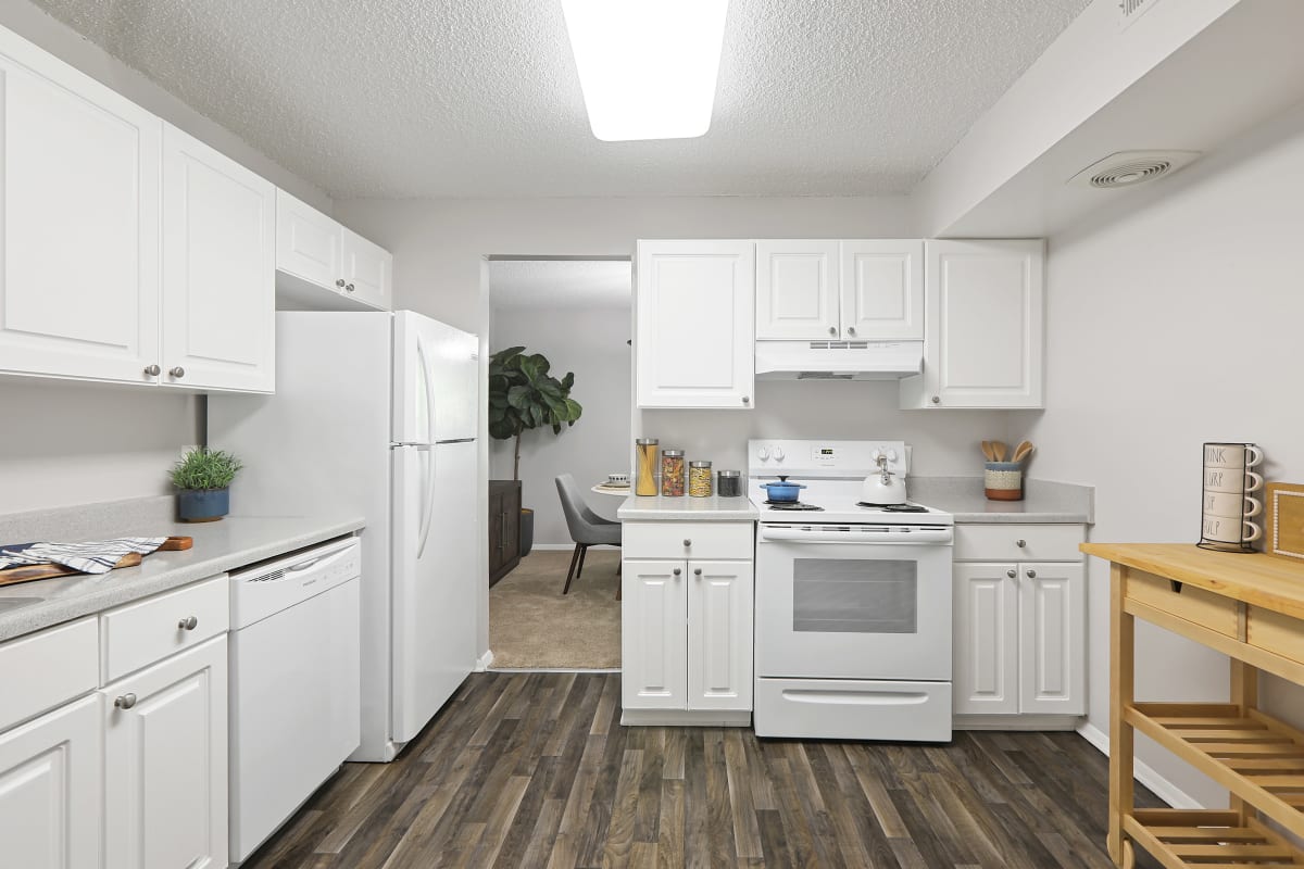 Model kitchen with hardwood floors at Vistas of Annandale in Annandale, Virginia