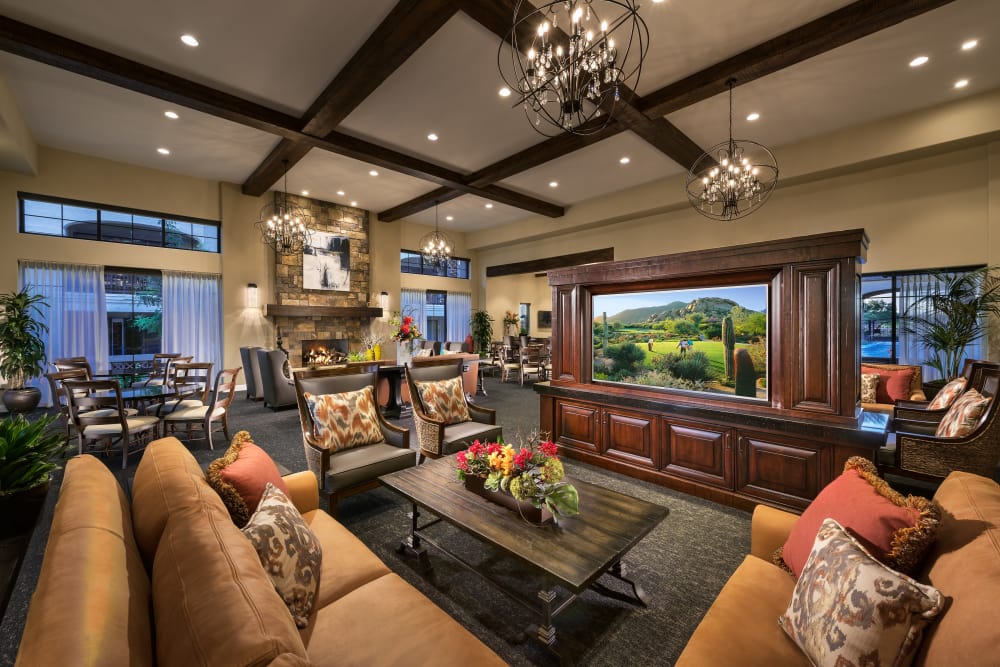 Contemporary decor in resident clubhouse at San Portales in Scottsdale, Arizona