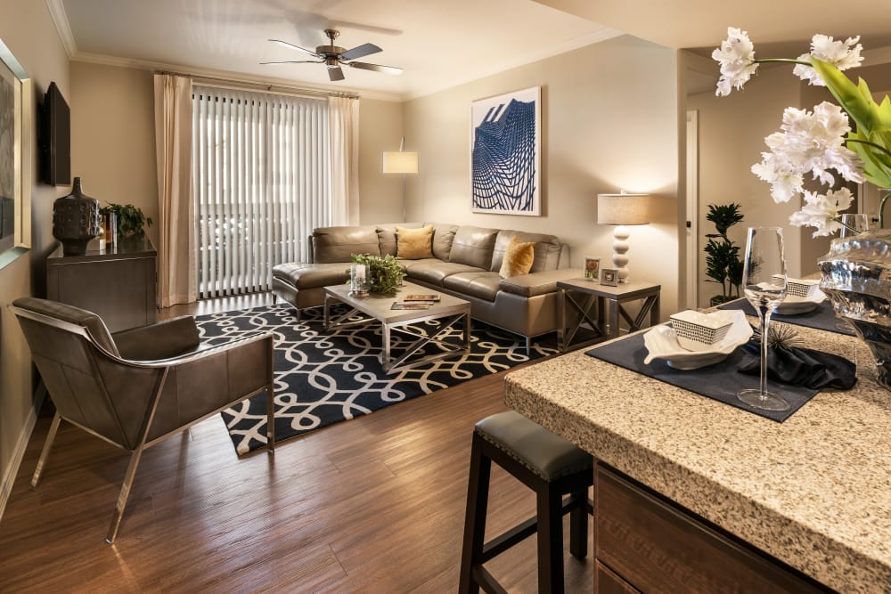 Modern decor in living area of model home at San Sonoma in Tempe, Arizona