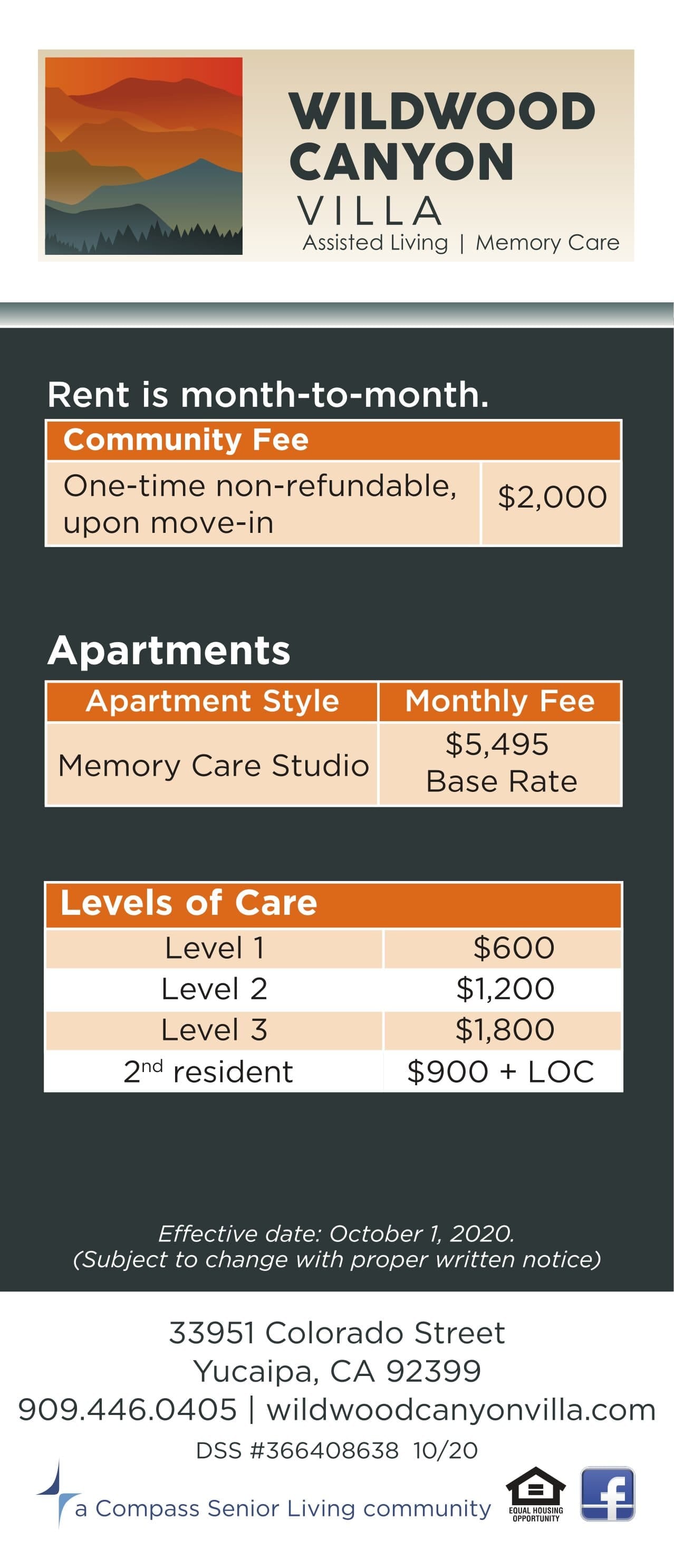 Rates at Wildwood Canyon Villa Assisted Living and Memory Care