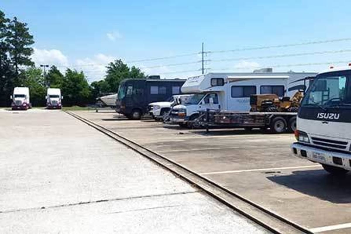 RV, boat, and auto parking spaces at Storage Star Tomball in Tomball, Texas