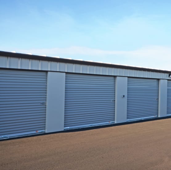 Exterior view of storage unit doors at Oregon RV & Storage in Hubbard, Oregon