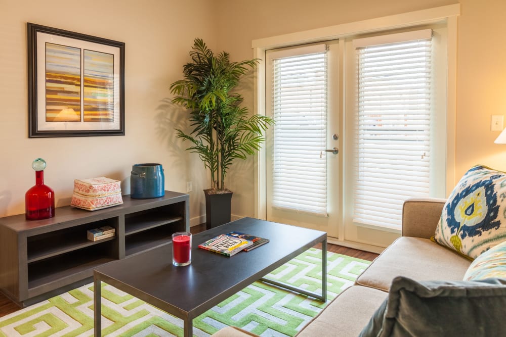 Model living room at Capitol Flats in Santa Fe, New Mexico