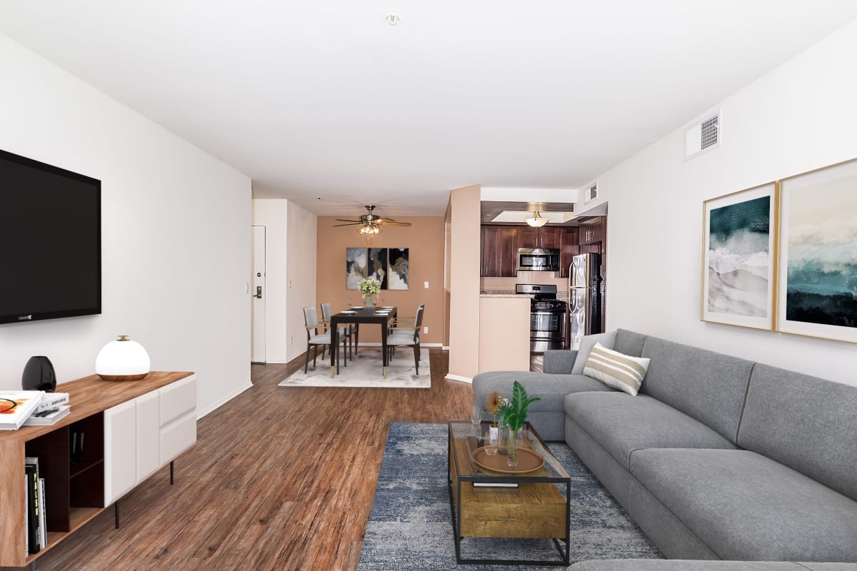 Apartment with wood-style flooring at Marlon Manor Apartments, Los Angeles, California