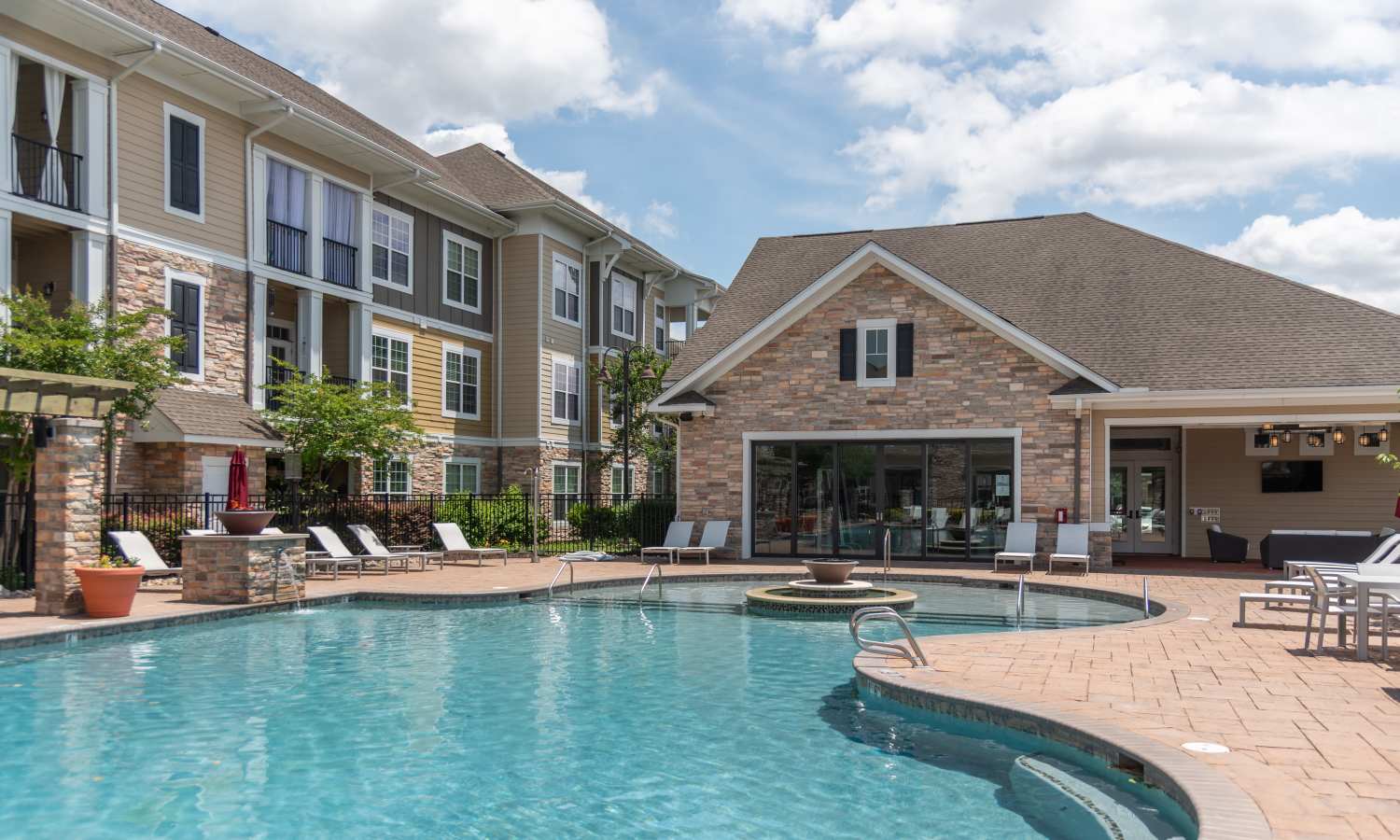Modern pool with clear water at Red Knot at Edinburgh in Chesapeake, Virginia.
